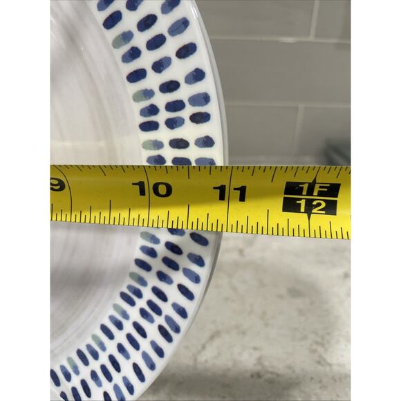 Set 4 Dinner Plates 11" SIGRID OLSEN MELAMINE Sand Swirls w/Blue Edge Large - Picture 4 of 6